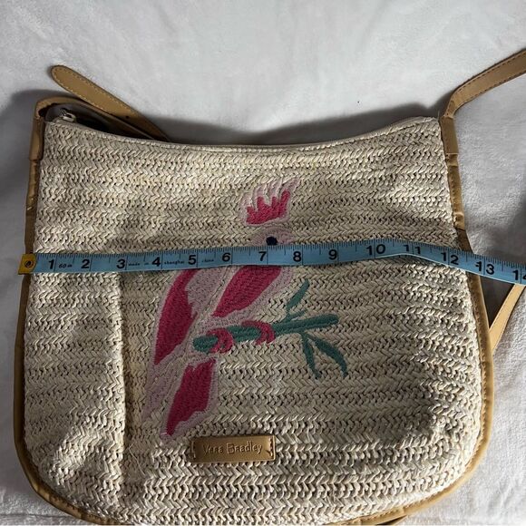 Vera Bradley Tan Straw Crossbody Bag with Pink Parrot Embroidery - Picture 7 of 10